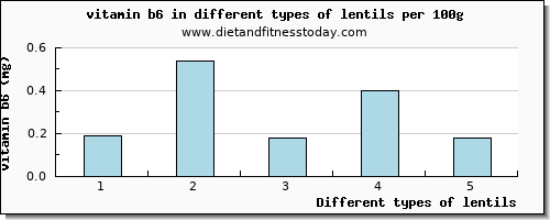 lentils vitamin b6 per 100g